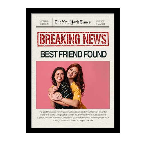 Image of Customized Photo Frame Wall Decor Breaking News Gift For Friend Mother Sister Wife and Girlfriend, Personalized Women's Day and Mothers Day Photo Frame Gift For Home Living room Bedroom 23x32 cm