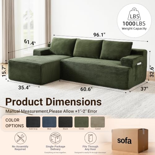 Image of Boneless Couch, Modular Sectional Couches for Living Room, U-Shaped Cloud Couch Sofa with Deep Seat, Fluffy Corduroy Upholstered Corner Sofa