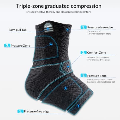 Image of ZOELION Ankle Brace Compression Support with Removable Fishnet Strap, 3D Knit Plantar Fasciitis Relief Achilles Tendonitis Brace, Ankle Compression Sleeve for Pain Relief & Injury Healing, Black /XL