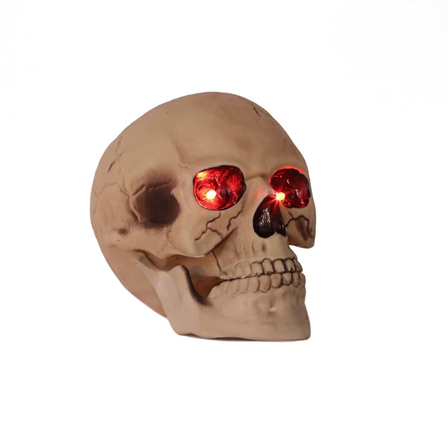 Halloween Skull Head Life Size Human Skull Sculpture with LED Light Up Glowing Eyes, Night Light Resin Skull Head Bone Prop Horror House Party Ornament for Bar Table Decor, Holiday or Birthday Gift