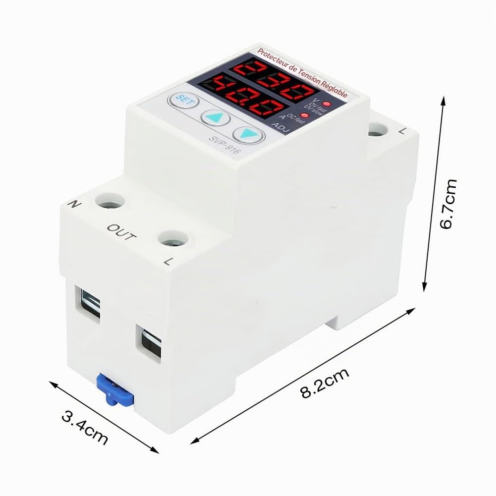 Protecteur de Courant Monophasé Intelligent Rail DIN 230VAC 63A 50/60Hz, protecteur protecteur de courant réglable, Protecteur de Courant de Surtension, Protecteur de Courant de Sous-tension