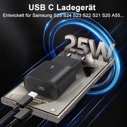 25W USB C Ladegerät Schnellladekabel Ladekabel für Samsung Galaxy S26 S25 S24 S23 S22 S21 S20 fe S10 A56 A55 5g A54 A53 A52 A51 A35 A34 A16… – Ansicht 2