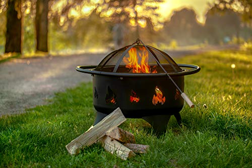 Fire Pits Outdoor Wood Burning - Portable 24" Quick Set Up Weather Resistant Easy To Clean Firepit W/ Grate, Heavy Duty Wood Poker, Fire Screen For Safety #TOP2
