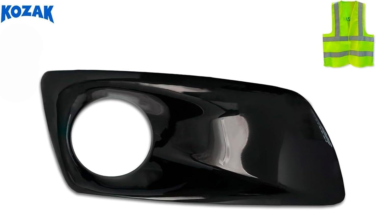 KOZAK Black Plastic Fog Light/Lamp Bezel Right Passenger Side, Compatible with Kenworth T660, Includes Logo and Reflective Vest