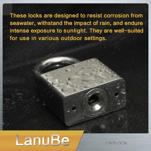 Image of LanuBe 304 Stainless Steel keyed Alike Marine Small Padlocks for Outdoor use, 1-9 /16 inch Wide Body, Stainless Steel Body, Normal Shackle, Pack of 1