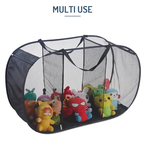 Mesh Popup Laundry Hamper 3 Compartment Sortable Horizontal Collapsible Laundry Basket for Clothes Laundry Room Bedroom Toys Travel (Black)