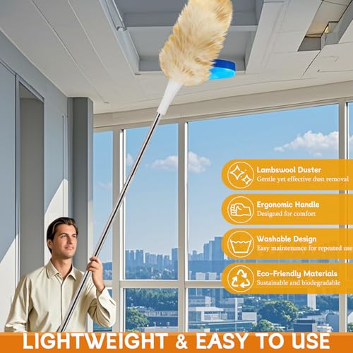 Image of Madrigal 72 inch Extendable Lambswool Feather Duster for Cleaning,Washable and Reusable Long Handle Handheld Feather Duster for High Places, Home,Office Cleaning