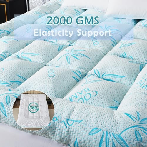 Image of WhatsBedding 5 Inch King Mattress Topper Breathable Bamboo Viscose Air Layer,Memory Foam Mattress Topper King Size Blue.