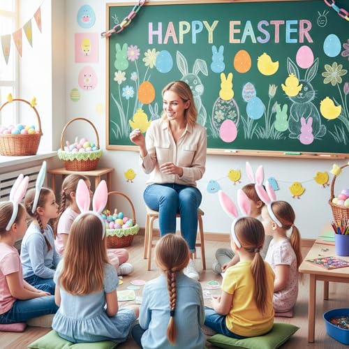 Image of Easter Paper Cutouts - 100 Pcs Glitter Spring Bunny Egg Chick DIY Paper Cutouts with Gluepoint for Easter Birthday Baby Shower Party Supplies Spring Holiday Favor Home School Bulletin Board Wall Decor