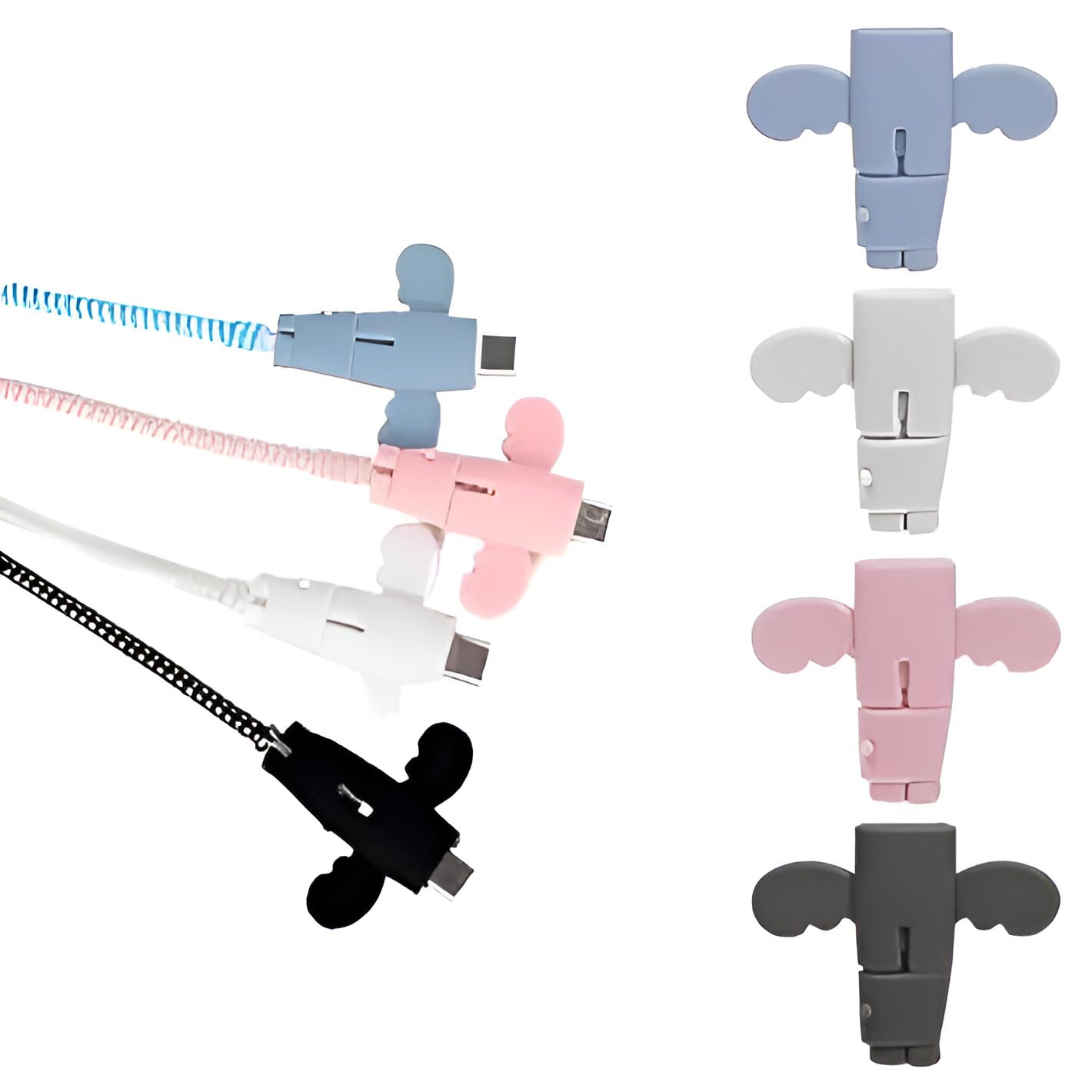 Geer Universal Silicon Angel Wings Data Cable Protector Charging Cables Anti-Break Cord Saver Silicone Styling USB Sleeve Anti-fold Durable Protective Cables Cover (Multi, 4 pc) (4)