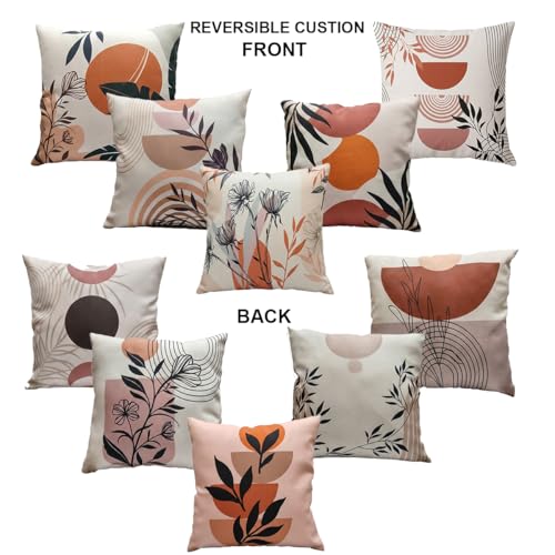 Image of Reversible Cushion Cover 16 inch x 16 inch Set of 5 - Premium Stitched Sofa Pillow Cover Set with 10 Unique Bohemian Printed Designs & Invisible Zipper