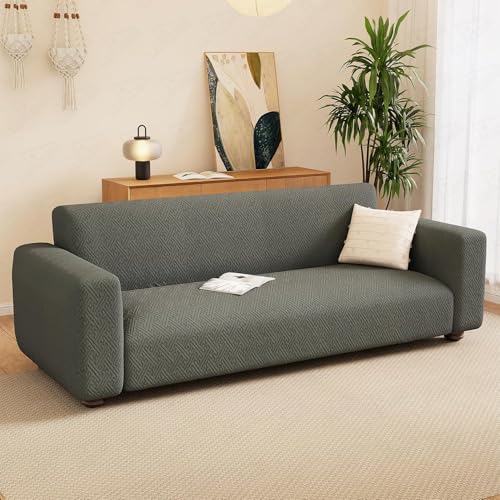 Image of Lukzer 4 Seater Pastel Dark Grey Grid Maze Pattern Sofa Cover | 240 GSM Universal Stretch Fit Jacquard Fabric Couch Protector | Fully Covered Anti Slip & Washable Sofa Cover (230-300cm /SC-104-04)