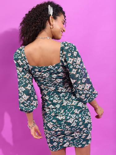 Image of Tokyo Talkies Women's Three-Quarter Sleeves Sweet Heart Neck Printed Dresses | Stylish Dresses | Casual Dresses
