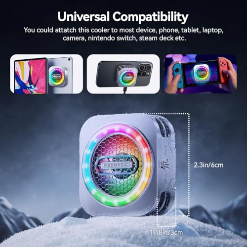 Image of Cubonic Red Magic Nubia 6 Pro Magnetic Cell Phone Cooler, RGB App Controlled 30W Portable Lightweight, Radiator for Phone /Tablet (Silver) (RedMagic Cooler 6 Pro)