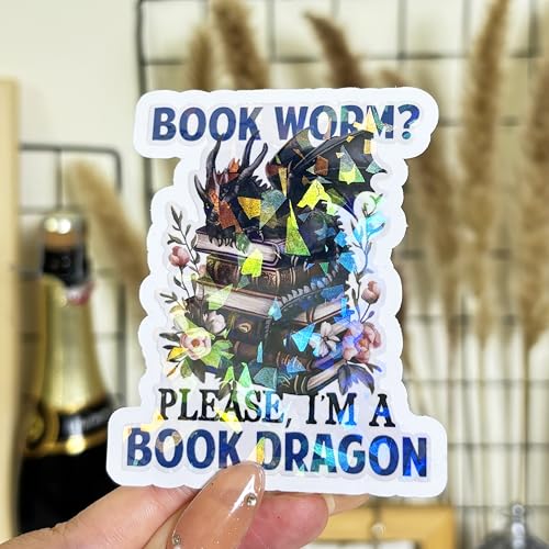 Image of (3PCs) Bookworm Please I Am A Book Dragon Sticker, Fantasy Books Stickers for Kindle Adult, Bookworm Stickers, Books Lover Gifts for Laptop Water Bottle Phone Car Helmet 3 inch (Hologram, 3in)