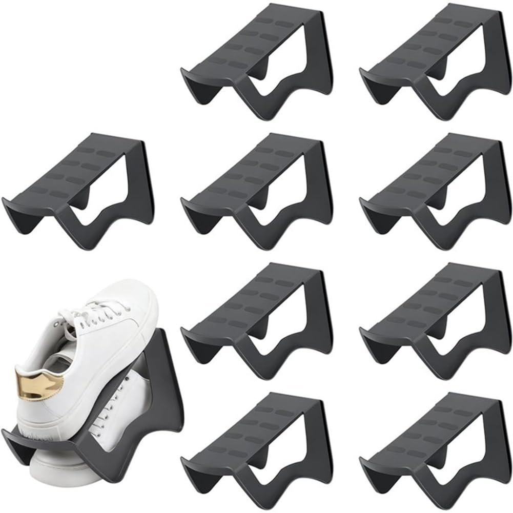 Hndhbfgrt Pack of 10 Non-Slip Plastic Shoe Racks, Double-Layer Shoe Sorter for Cupboards and Shoe Cabinets, Space-Saving Design Stacker