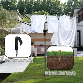 Heavy Duty Outdoor Umbrella Drying Rack, 12 Lines with 165 Feet Drying Space, Steel Frame & Adjustable Height, 4-arm Umbrella Clothesline for Laundry, Collapsible Clothes Drying Rack for Backyard