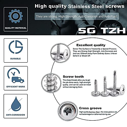 #8 X 3/4" Sheet Metal Screws 100Pcs 410 Stainless Steel Truss Head Fast Self Tapping Screws By Sg Tzh #TOP3