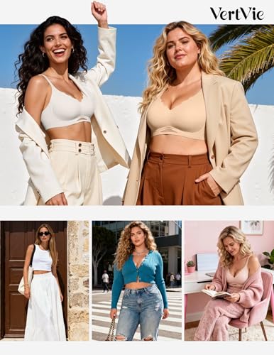 Image of Vertvie Jelly Bras for Women No Underwire Supportive | Seamless Wireless Bralette, Cool Breathable Mesh, Push Up Scalloped V-Neck, Full Coverage Tshirt Bra, Soft Comfortable