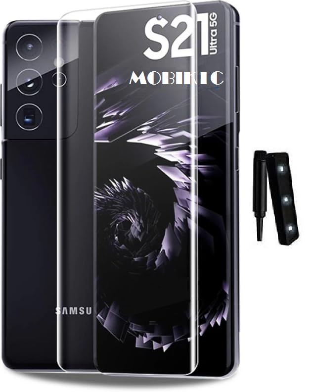 Image of For Samsung Galaxy S21 Ultra UV Screen Protector Tempered Glass [HD Clear Ultrasonic Fingerprint Support 3D Curved Scratch Resistant Bubble-Free] CLEAR