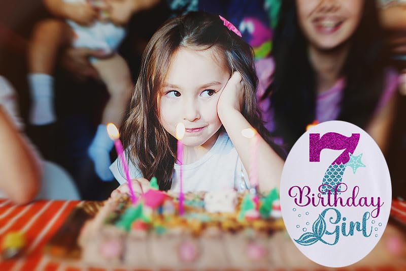 7th Birthday Shirt for Girls, Dress for Girls, T Shirt for 7 Year Old Gift Outfit, Decoration Mermaid Clothes White Style B3