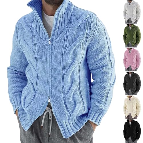 Cambkatl Men's Full Zip Stand Collar Cardigan Sweaters - Long Sleeve 2025 Fall Winter Cable Knitted Slim Fit Casual Outerwear2