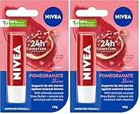 NIVEA Pomegranate Shine Lip Balm 4.8g | Tinted Lip Balm | 24-hour Moisture | With Shea Butter and Natural Oils | Subtle Red Shine | Protects Lip Skin Barrier (Pack of 2)