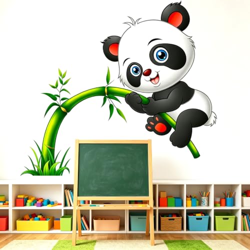 Vinilo decorativo panda trepando bambú 2 piezas para niños miniatura 4