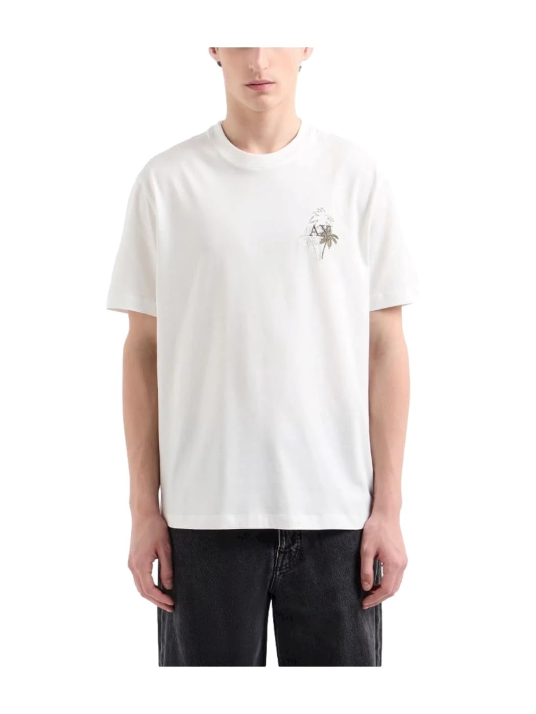 Armani Exchange Men's Crew Neck Palm Tree Tee Off White M