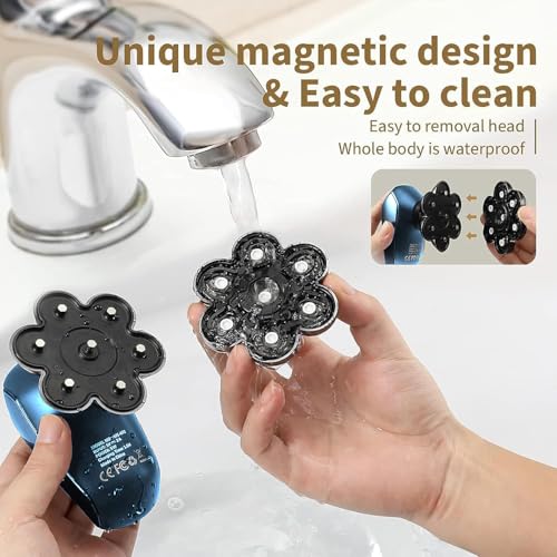 shpavver head shavers for bald men 5-in-1 electric razor - ipx7 waterproof shaving grooming kit for balder - turbo speed amp precision blades dark blue