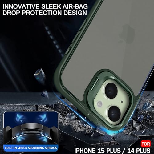 Image of TheGiftKart Hybrid Back Cover Case for iPhone 14 Plus / 15 Plus | Built-in Stand | Shockproof Hard Back Case Cover for iPhone 14+ / 15+ (PC & TPU, Frosted Matte Back, Green Sides)