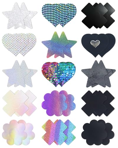 Image of CICKEE Pasties Rave Pack - 15 Pairs Nipple Covers Stickers - Disposable Sticky Breast Petals