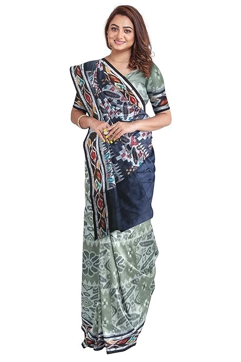 Image of Ikat Women's Cotton Saree, Handmade Pure Cotton Khandua Saree, Ikkat Orissa Traditional Handloom Saree without Blouse