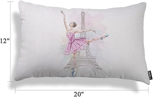 Miniatura 5 de EKOBLA Fundas de almohada decorativas de la Torre Eiffel de París, hermosas bailarinas, bailarinas, fundas de almohada rectangulares oblongas para