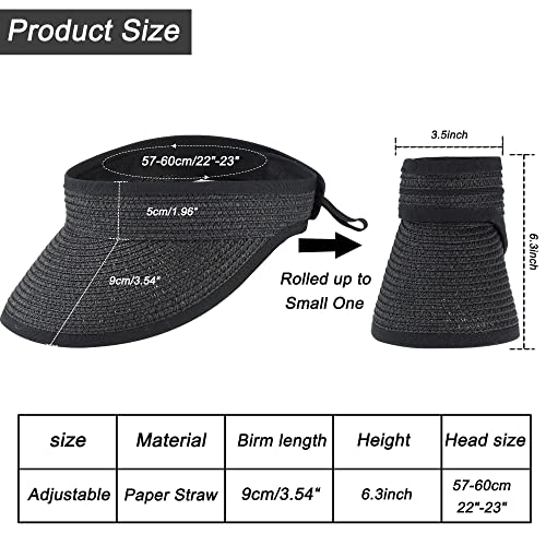 Visera de sol para mujer de paja con ala ancha plegable miniatura 2