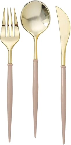 Vista 38 de Efavormart - Juego de cubiertos de plástico resistente de 8 pulgadas, cubiertos de plástico con mango rojo Dorado/Rojo