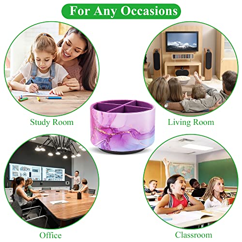 Jasenna Round Leather Art Supply Organizer,Remote Control Holder,360 Degree Spinning,Multi-Functional Pencil Holder,4 Compartments Desktop Stationary Organizer(1-Purple Splash Ink) #TOP7