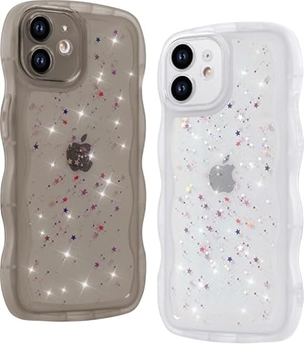 2 Pezzi Trasparente Cover per Apple iPhone 11 6.1 Custodia Aesthetic Glitter Stella Design Cellulare Morbido Bordi Curvi Ondulati Antiurto Protettiva Case per 11 silicone tpu nero