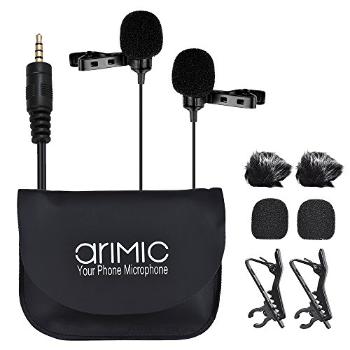 Docooler Arimic Lapela De Lapela De Cabeça Dupla Clip-On Microfone Condensador Omnidirecional Microf