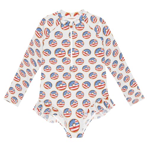 July 4th Independence Day Girls Long Sleeve Rashguard Swimsuit UV Protection One-Piece Swimwear B0404555