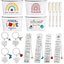 4 Set Thank You Teacher Gifts With Pencil Case with Zipper,Teachers Appreciation Week Keychain,Bookmark Gifts Best Teacher Ever Pen Appreciation PresentLively Style