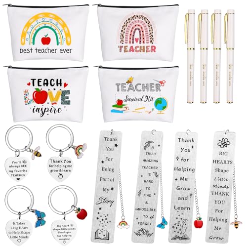 HAOWANWW 4 set di regali di ringraziamento per insegnanti con astuccio con cerniera, portachiavi per la settimana di apprezzamento degli insegnanti, segnalibro regalo per insegnanti migliori