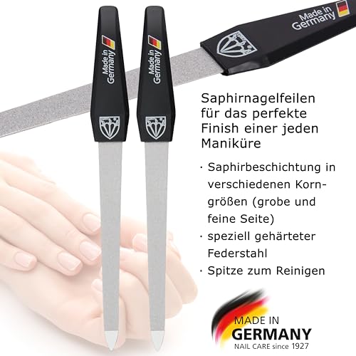 DREI SCHWERTER - Saphir Nagelfeilen Set 2+1 | Hochwertiges Nagelset für Maniküre und Pediküre, Made in Germany | Inhalt: 2x Saphir-Nagelfeile und 1x Drei-Weg-Nagelpolierer