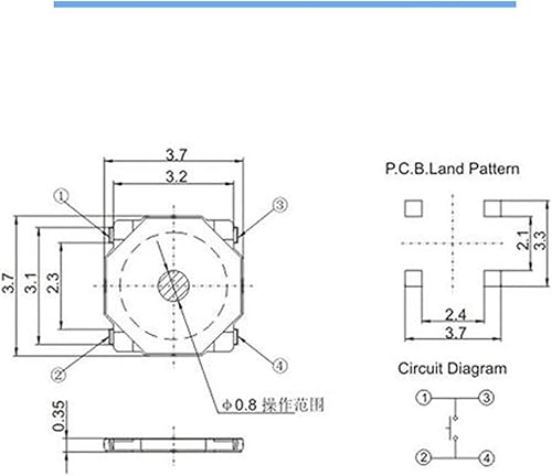 Miniatura 2 de GATSUN Industrial Switches 100PCS Metal Dome 3.7 * 3.7 * 0.35mm Thin Film Touch Switch 4 Feet Foot Patch Micro Button Switch 3.7 * 3.7 * 0.35MM
