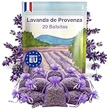 20 bolsitas de Lavanda perfumadas - Origen Provence France - 120G - Bolsa de Olor para Armario, Ropa y Armario. Bolsa de Lavanda Seca Desodorante Aroma Intenso.