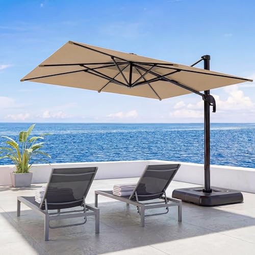 LAUSAINT HOME 10FT Cantilever Patio Umbrella, 360° Rotating Offset Umbrella with Aluminum Frame, Large Square Sunshade for Backyard, Pool, Deck, Lawn (Round, Grey)