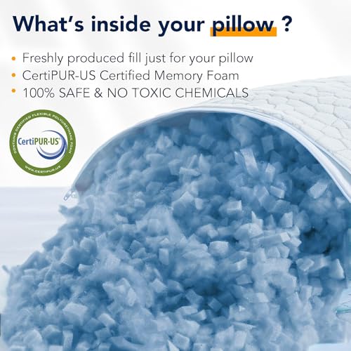 QUTOOL Cooling Pillow for Sleeping 2 Pack,Luxury Shredded Memory Foam Bed Standard Pillows Set of 2,Cool Pillow for Hot Sleepers Adjustable Firm Pillow for Side,Back,Stomach Sleepers Soft Yet Support by QUTOOL - Image 8
