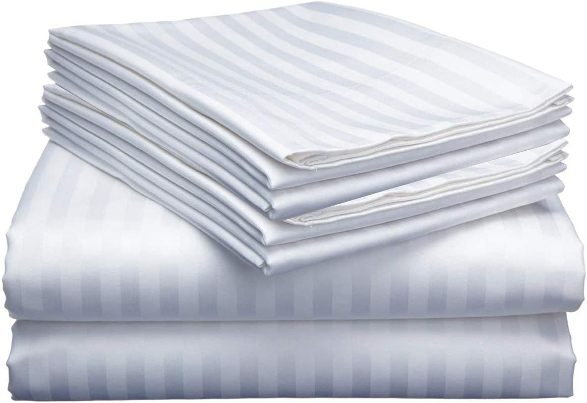 6 Piece Extra Deep Pocket King Size Egyptian Cotton Sheet Set King Size Hotel Collection 6 Piece White Stripe Fits Mattresses Up To 18" Deep