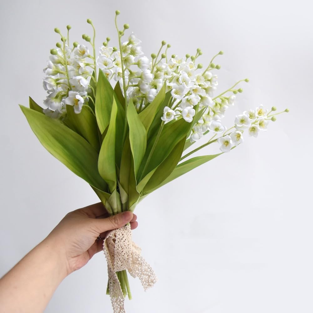 NatureMan 6 Branch Lily of The Valley Artificial Flowers,Simulation Lily of The Valley Silk Flower,Outdoor Bridal Wedding Bouquet for Home Garden Party Wedding Decoration