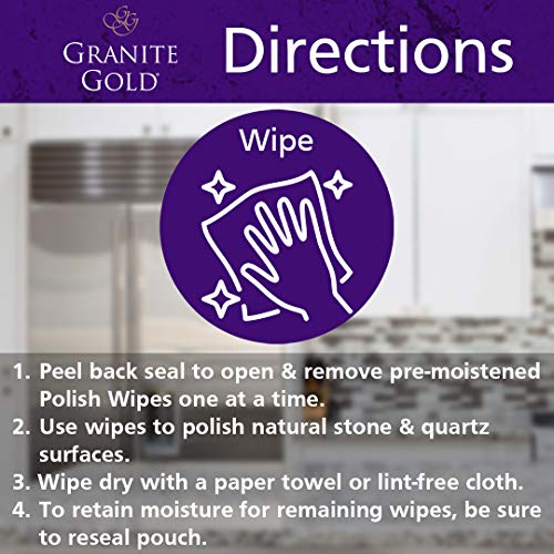 Granite Gold Polish Wipes Streak-Free Shine for Granite, Quartz, Marble, Travertine, Natural Stone Countertops, 18 Count, 1-Pack - Thumbnail 6